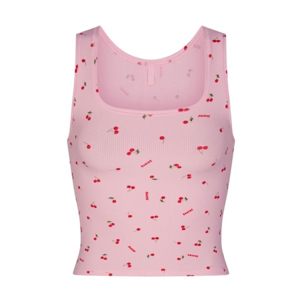 SKIMS Pink Cherry Print Soft Lounge Ribbed Tank